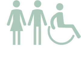 Grønne figurer: En kvinne, mann og en person i rullestol.